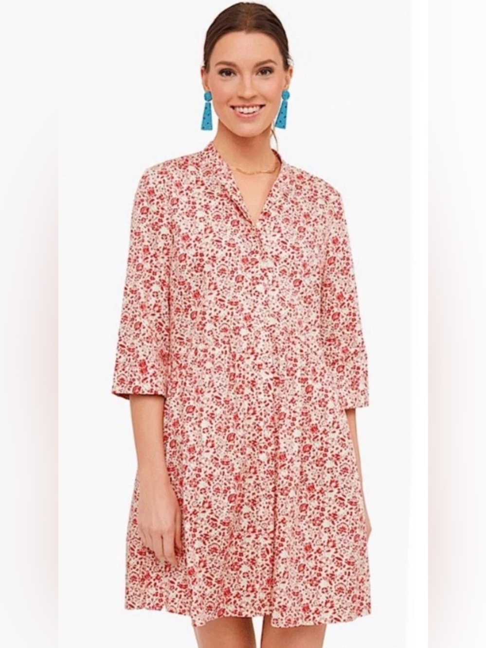 Tuckernuck Red Floral Royal Shirt Dress  Size Small